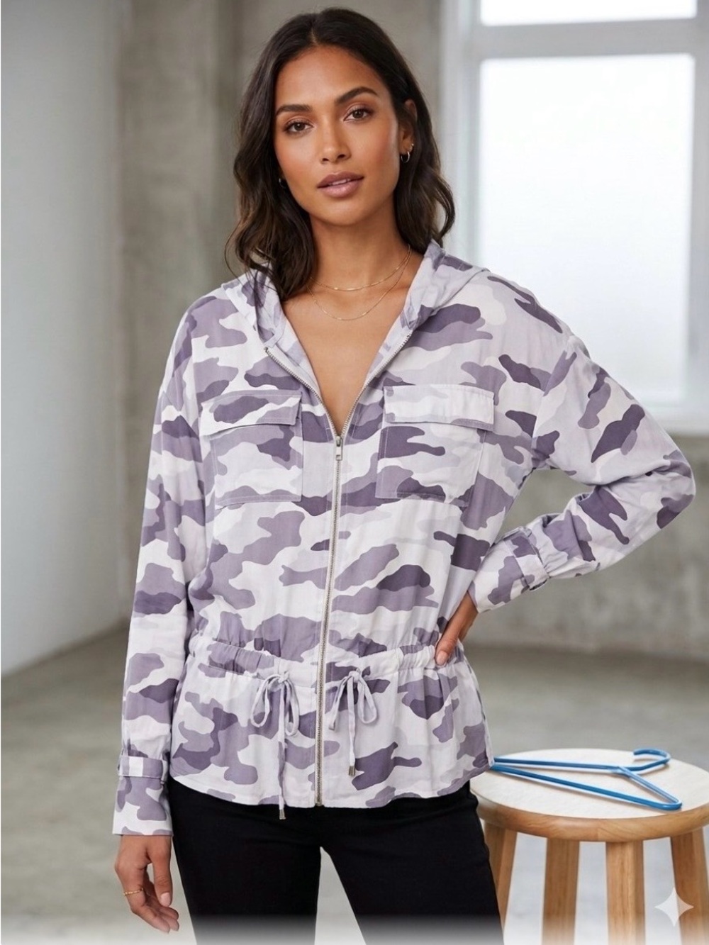 Cupio Blue Urban Camo Zip-Up Utility Jacket